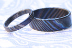 Deep Black ZrTi ring set (of 2) 3mm-9mm wide timascus ring