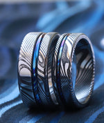 Matching ring set 8mm /5.5mm wave damasteel and ZrTi band