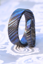 Deep Black ZrTi ring set (of 2) 3mm-9mm wide timascus ring