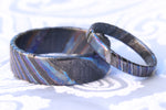 Deep Black ZrTi ring set (of 2) 3mm-9mm wide timascus ring
