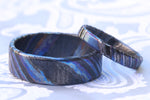 Deep Black ZrTi ring set (of 2) 3mm-9mm wide timascus ring
