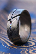 Hybrid - Niobium / Zirconium damascus - timascus black diamond ring, wedding band