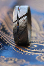 Hybrid - Niobium / Zirconium damascus - timascus black diamond ring, wedding band
