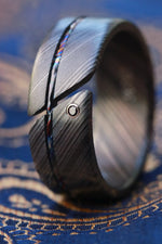 Hybrid - Niobium / Zirconium damascus - timascus black diamond ring, wedding band 10mm