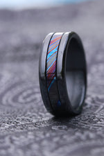 7mm Grayson BLK" Limited Edition Series titanium damascus Timascus / Mokuti timascus & black titanium ring, black timascus ring, mokuti ring