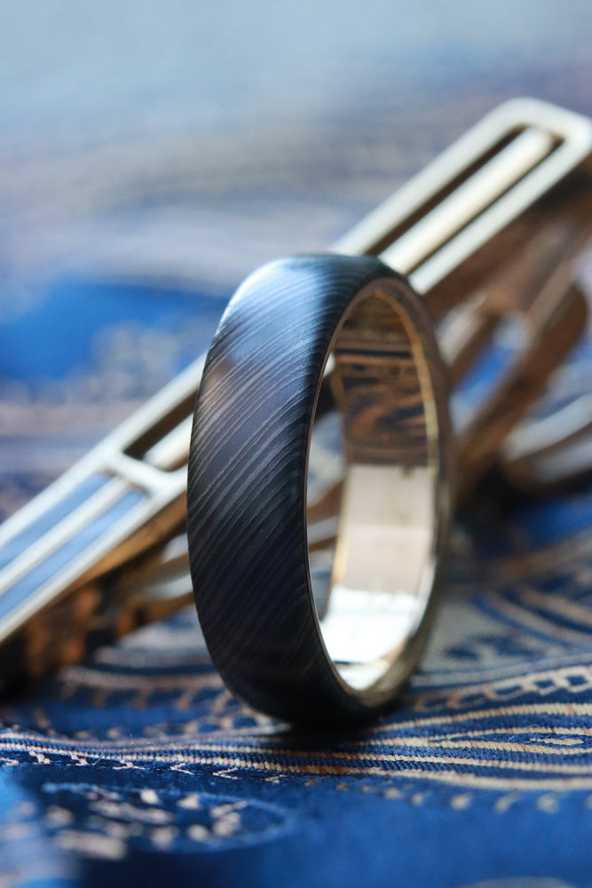 18k  tie clip, cufflink and ring set! yellow gold & black ZrTi/NbZr, domed shape! Niobium zirconium damascus ring