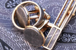 14k  tie clip, cufflink and ring set! yellow gold & black ZrTi/NbZr, domed shape! Niobium zirconium damascus ring