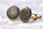 18k  tie clip, cufflink and ring set! yellow gold & black ZrTi/NbZr, domed shape! Niobium zirconium damascus ring
