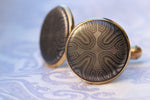 14k  tie clip, cufflink and ring set! yellow gold & black ZrTi/NbZr, domed shape! Niobium zirconium damascus ring