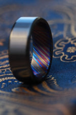6mm Black titanium chamfered / ZrTi black timascus ring, mens rings weddingrings, zirconium titanium