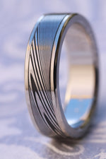 6mm Gold & damascus wedding band, 14k or 18k gold damascus wedding band for men