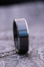 7mm wide black chamfered titanium ring, black ring