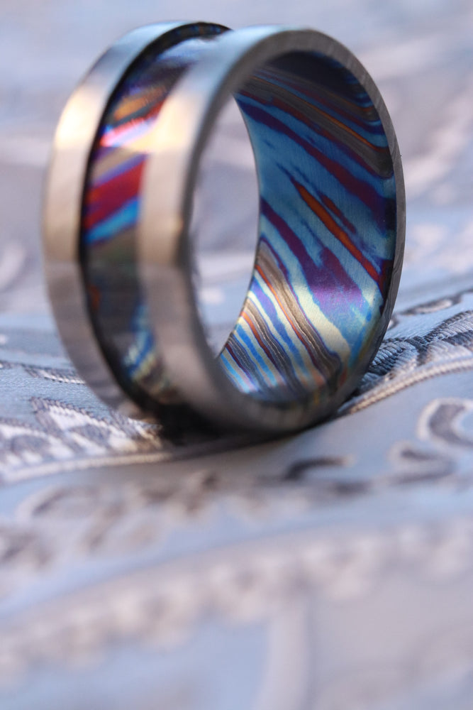Timascus men's channel ring customizable 8-10mm