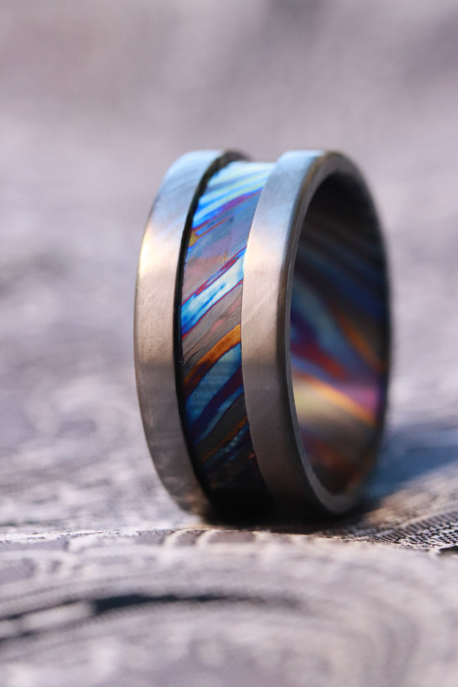 Timascus men's channel ring customizable 8-10mm