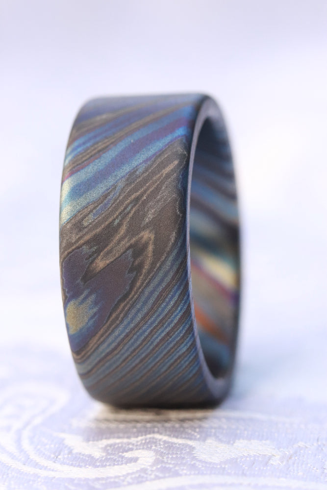 Timascus beveled edge 8mm Black Timascus zrti ring 3mm-9mm wide timascus ring, mokuti ring 9mm ring black timascus ring