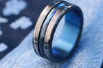 8mm blue mokuti Titanium lined  Timascus / Mokuti & Stainless Damascus (damasteel) "wood-grain" damascus steel ring
