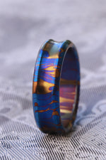 Timascus dragons breath customizable 8mm ring chamfered edge Solid Titanium damascus ring 5mm-8mm wide timascus ring, mokuti ring (polished finish) dragons breathe