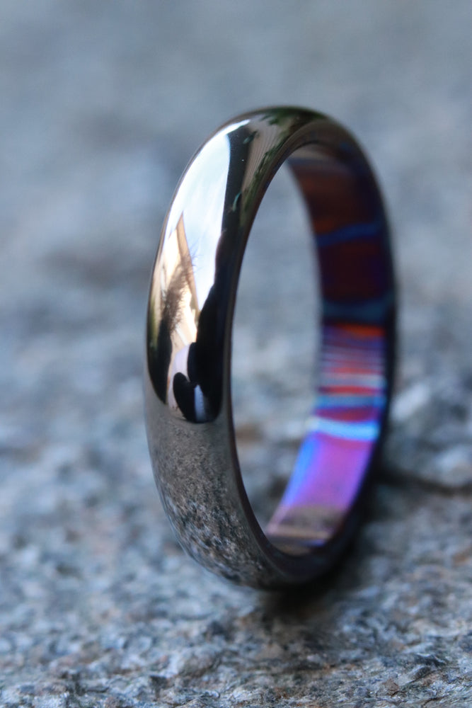 4.5mm domed titanium ring zirconium titanium damascus / ZrTi brushed titanium timascus ring, black timascus ring, polished men's rings wedding rings,