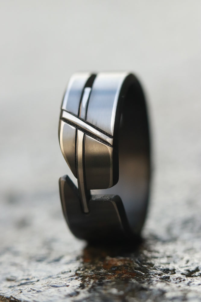 Zr-LOAM hybrid  handmade zirconium cross ring zirconium wedding band mens rings