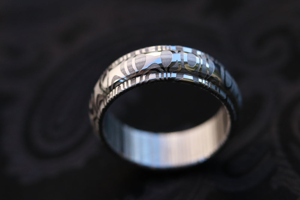 Damascus steel ring, stainless damasteel, mens  rings, hypoallergenic mens wedding customizable unique hand shaped