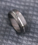 8mm niobium zirconium damascus wedding band, mens nbzr rings with a polished stainless inlay