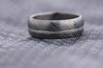 8mm niobium zirconium damascus wedding band, mens nbzr rings with a polished stainless inlay