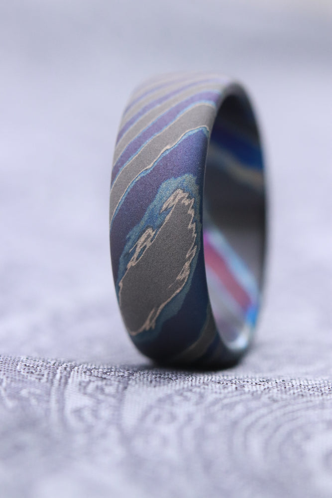8mm ring black timascus ring, titanium zirconium damascus