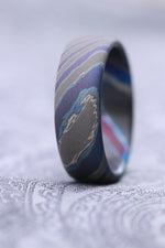 8mm ring black timascus ring, titanium zirconium damascus