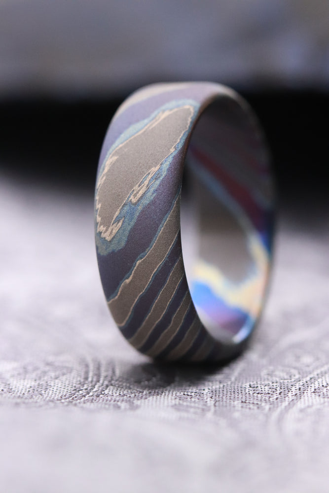 8mm ring black timascus ring, titanium zirconium damascus