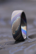 8mm ring black timascus ring, titanium zirconium damascus