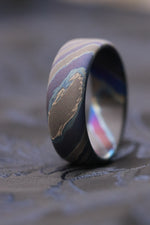 8mm ring black timascus ring, titanium zirconium damascus