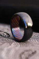 9mm domed black titanium ring / zirconium titanium ZrTi , titanium damascus men's wedding band