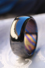 9mm domed black titanium ring / zirconium titanium ZrTi , titanium damascus men's wedding band