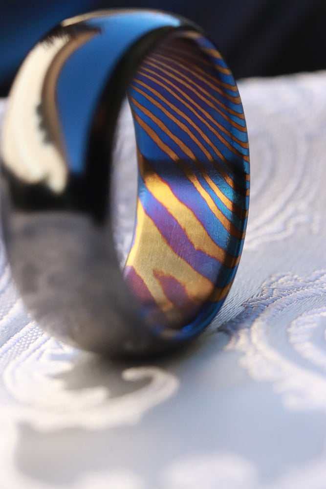 9mm domed black titanium ring / zirconium titanium ZrTi , titanium damascus men's wedding band
