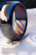 9mm domed black titanium ring / zirconium titanium ZrTi , titanium damascus men's wedding band