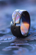 ZrTi timascus hybrid handmade titanium zirconium damascus ring, cross ring , unique weddi g band "Loam"