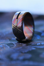 ZrTi timascus hybrid handmade titanium zirconium damascus ring, cross ring , unique weddi g band "Loam"