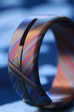ZrTi timascus hybrid handmade titanium zirconium damascus ring, cross ring , unique weddi g band "Loam"