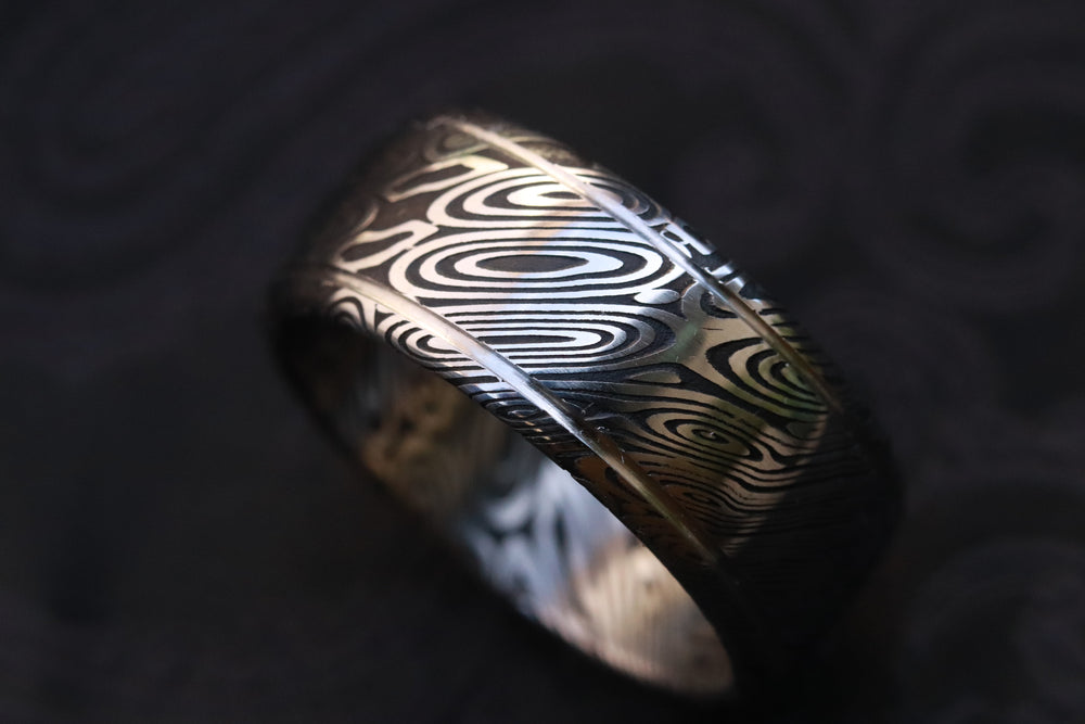 Stainless steel Damascus "dark coral" Customizable ring! Damascus ring, genuine damascus steel ring, stainless damascus double grooved ring