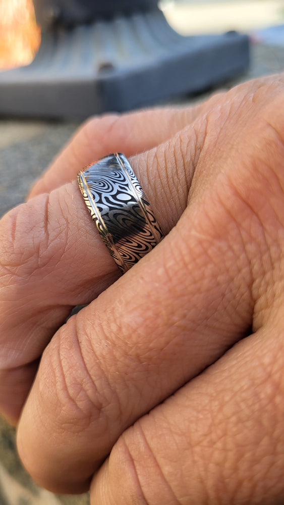 Stainless steel Damascus "dark coral" Customizable ring! Damascus ring, genuine damascus steel ring, stainless damascus double grooved ring