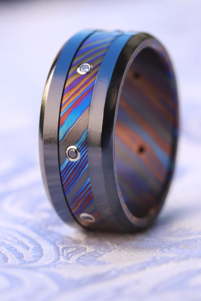 Grayson Limited Series 10mm black titanium and black diamond timascus ring