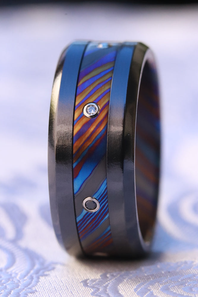 Grayson Rozell Rings Grayson Limited Series 10mm black titanium and black diamond timascus ...