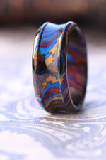 His & her's set! X2 rings Timascus dragons' shape customizable 8mm ring chamfered edge Solid Zirconium Titanium damascus ring 5mm-8mm wide timascus ring, Zirconium Tiranium damascus ring (polished finish)