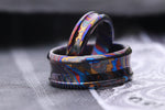 His & her's set! X2 rings Timascus dragons' shape customizable 8mm ring chamfered edge Solid Zirconium Titanium damascus ring 5mm-8mm wide timascus ring, Zirconium Tiranium damascus ring (polished finish)