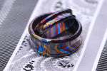 His & her's set! X2 rings Timascus dragons' shape customizable 8mm ring chamfered edge Solid Zirconium Titanium damascus ring 5mm-8mm wide timascus ring, Zirconium Tiranium damascus ring (polished finish)