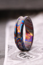Womem's Timascus dragons' shape customizable 8mm ring chamfered edge Solid Zirconium Titanium damascus ring 5mm-8mm wide timascus ring, Zirconium Tiranium damascus ring (polished finish)