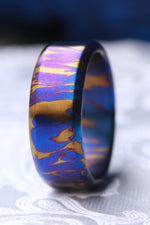 Chamfered edge convex dragons breathe titanium damascus ring 3mm-9mm wide timascus ring, mokuti ring