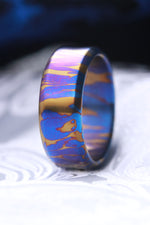 Chamfered edge convex dragons breathe titanium damascus ring 3mm-9mm wide timascus ring, mokuti ring