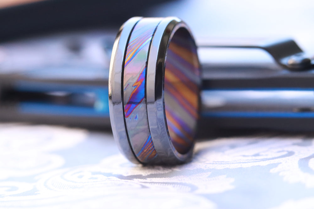 Grayson 9mm black titanium, zrti timascus black ring limited edition