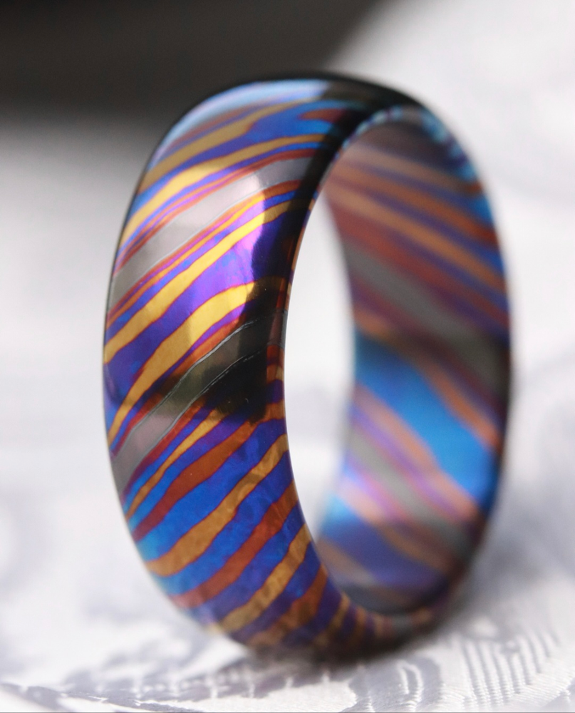 ZrTi ring 3mm-9mm wide timascus ring, mokuti ring (polished finish)